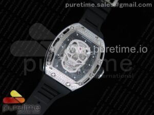 RM052 Polished SS Full Paved Diamonds Skull