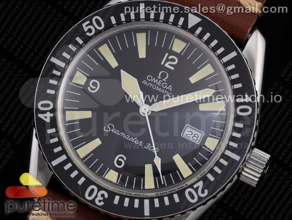 Vintage Seamaster 300 OXF Best Edition Black Dial on Brown Leather Strap A2836 Style 3