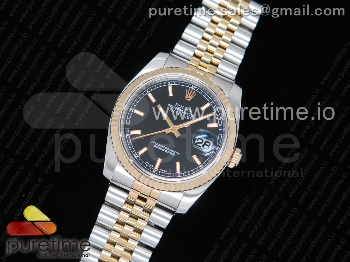 DateJust 41 SS/YG 116233 ARF 904L Marcadores de Stick de acero negro en pulsera Jubileo SH3135 V2