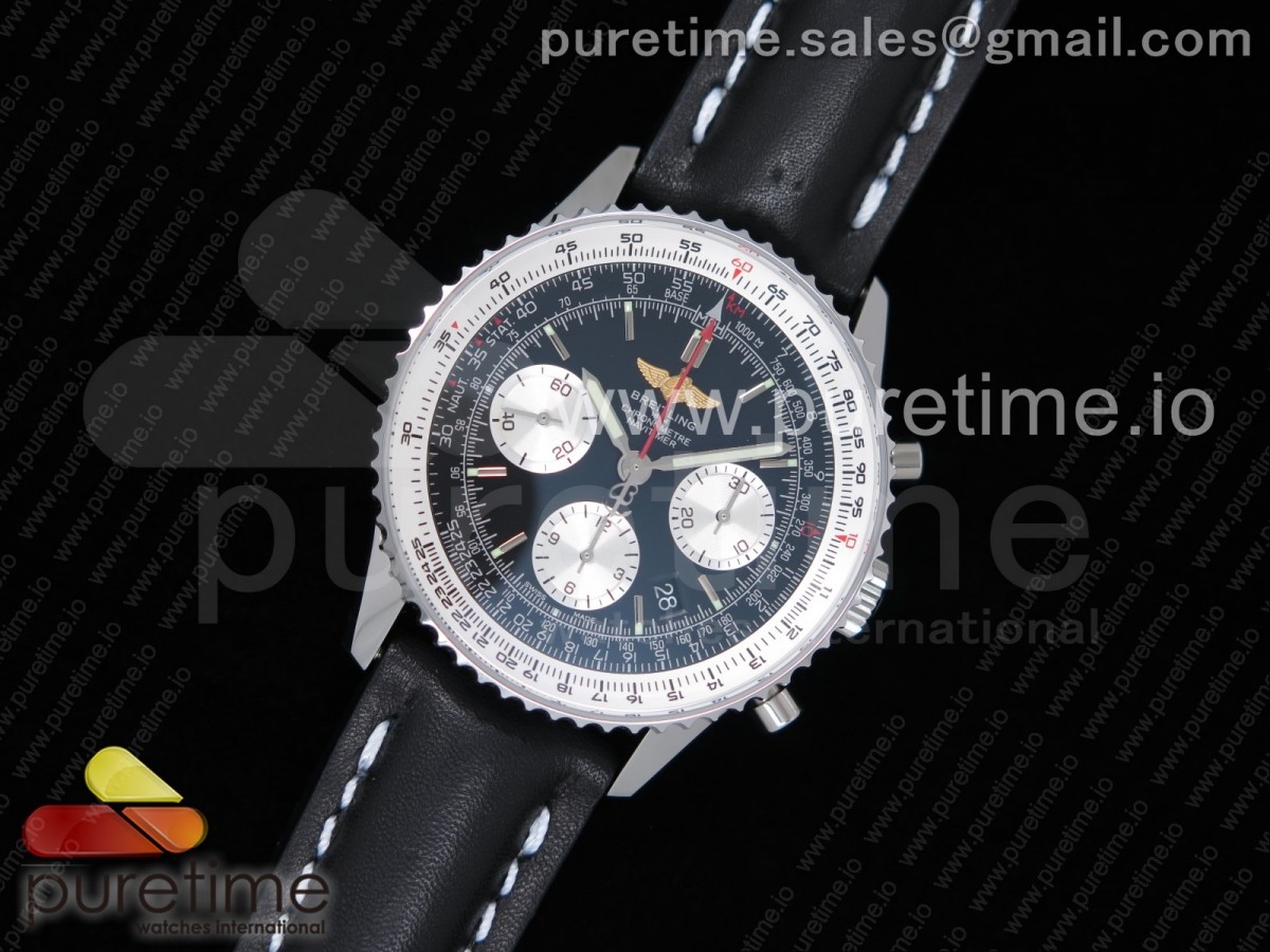 Navitimer 01 SS OXF Best Edition Black/White Dial on Black Leather Strap A7750