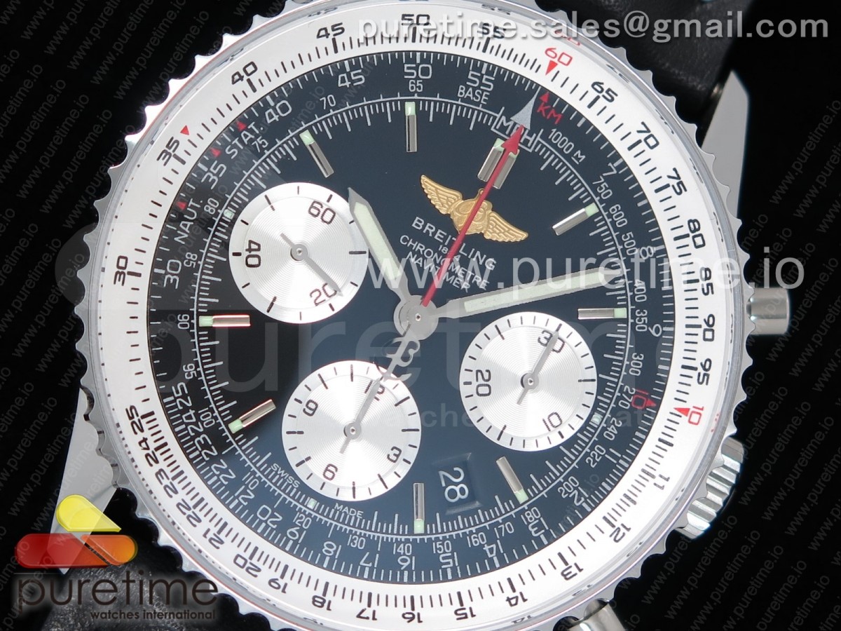 Navitimer 01 SS OXF Best Edition Black/White Dial on Black Leather Strap A7750 - Image 2