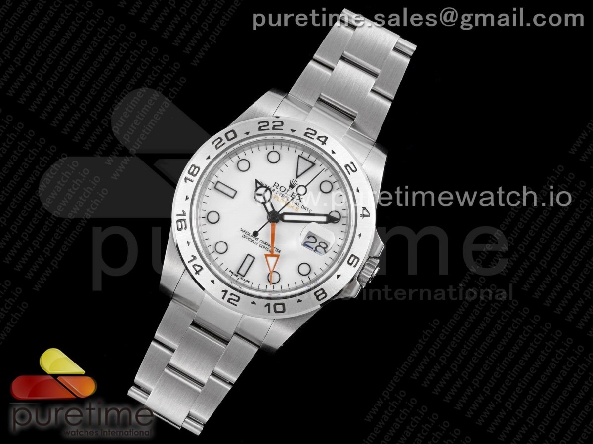 Explorer II 42mm 216570 Quadrante bianco 904L SS GMF Quadrante bianco sul braccialetto A3186 CHS V2