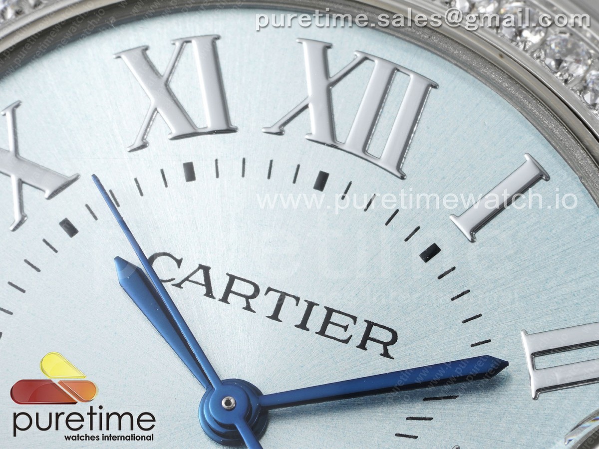 Ballon Bleu 33mm SS 3KF 1:1 Best Edition Ice Blue Dial Diamonds Bezel on Black Leather Strap A076 - Image 5