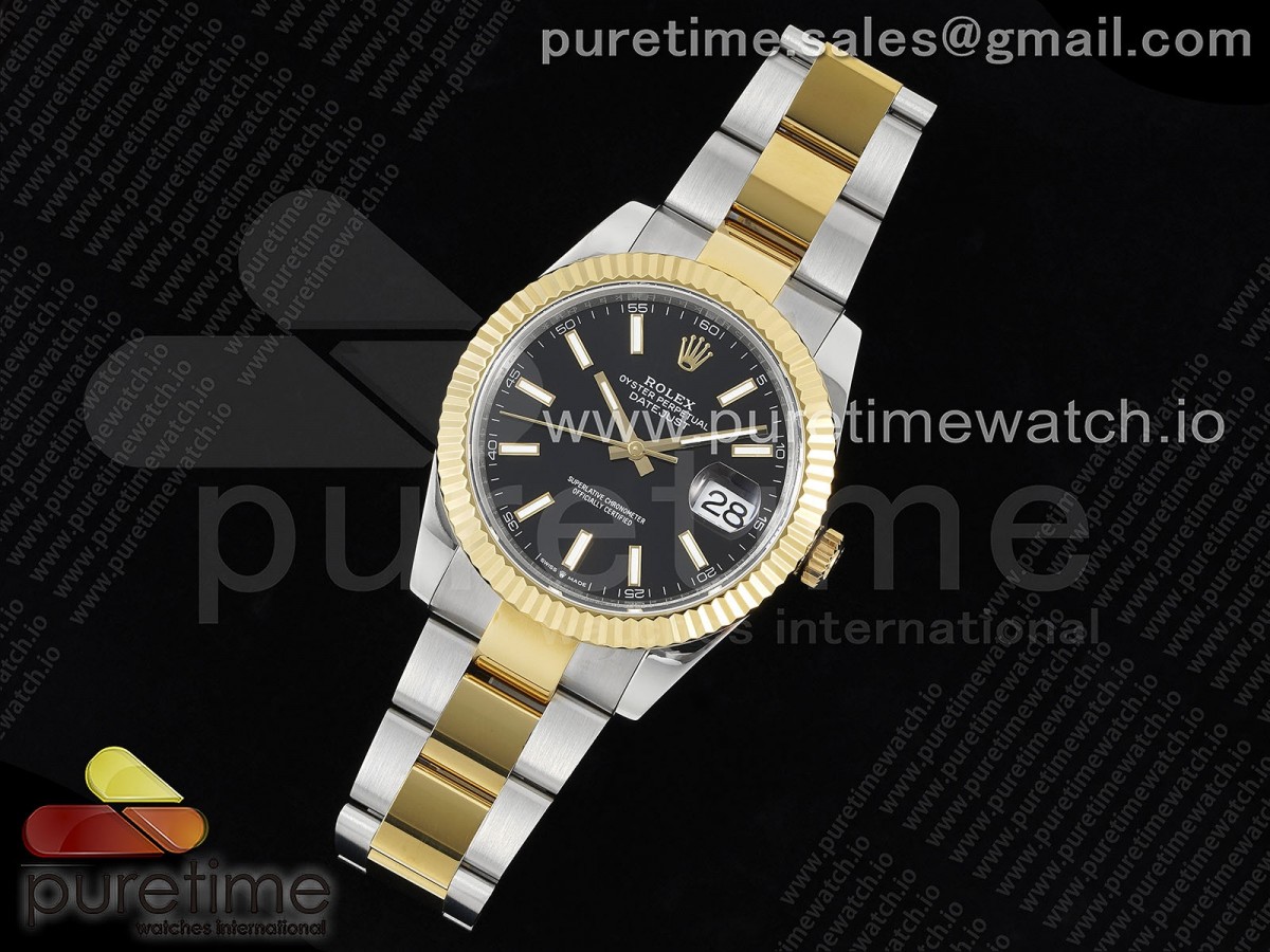 DateJust 41 126333 SS/YG JDF 904L Esfera de acero con palo negro en la pulsera de Oyster SS/YG VR3235