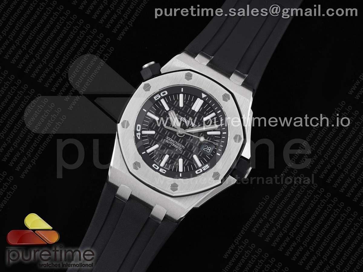 Royal Oak Offshore Diver 15710 APSF 1:1 Best Edition Black Dial on Black Rubber Strap V2 A3120 Super Clone - Image 3