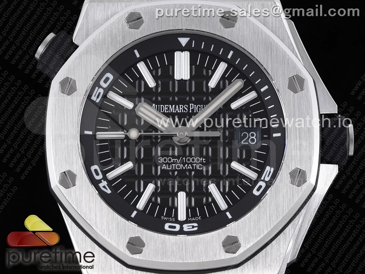Royal Oak Offshore Diver 15710 APSF 1:1 Best Edition Black Dial on Black Rubber Strap V2 A3120 Super Clone - Image 5