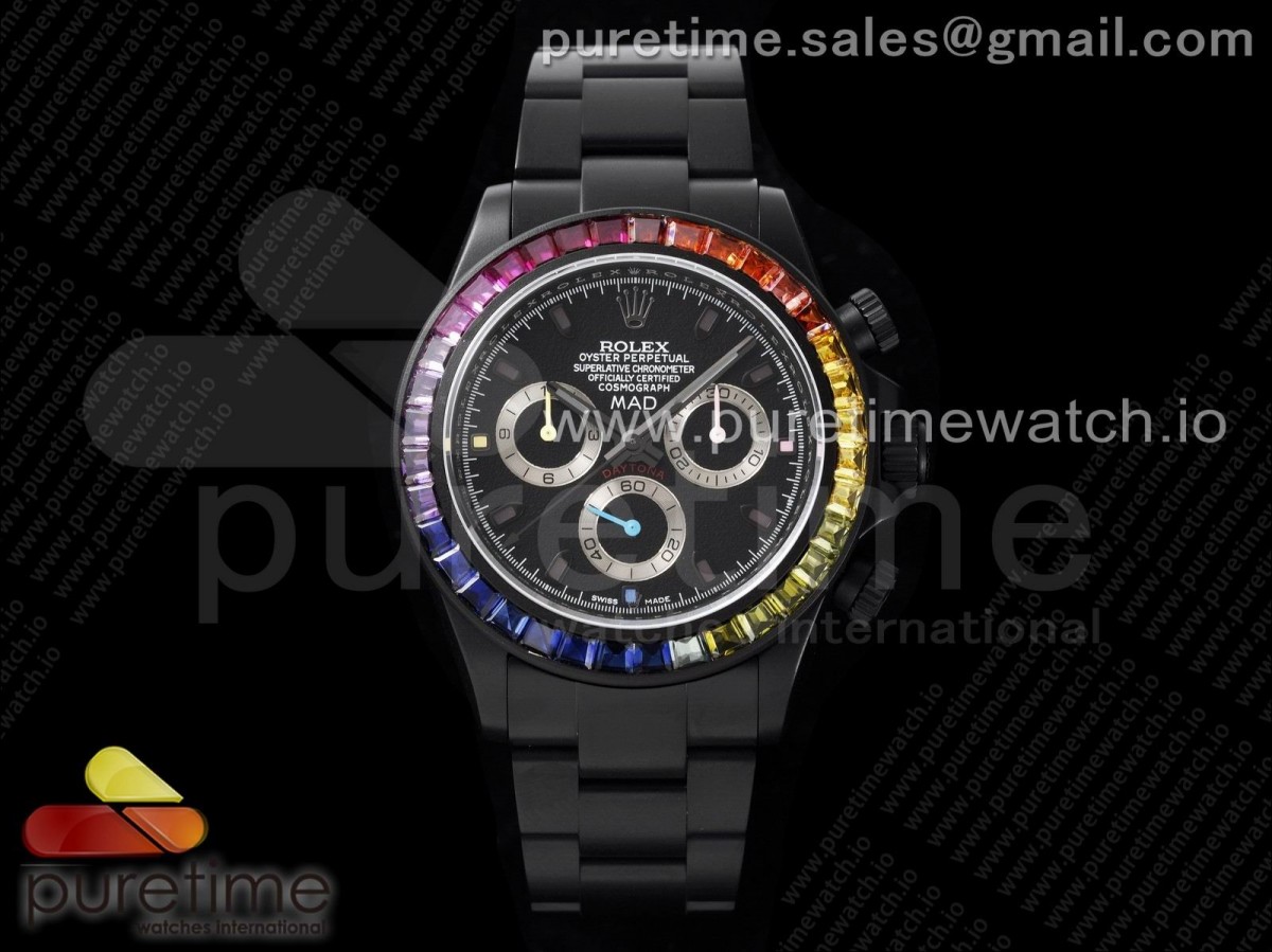 Rolex Daytona Rainbow Black 'MAD' PVD TWF Best Edition on PVD Bracelet A7750 - Image 2