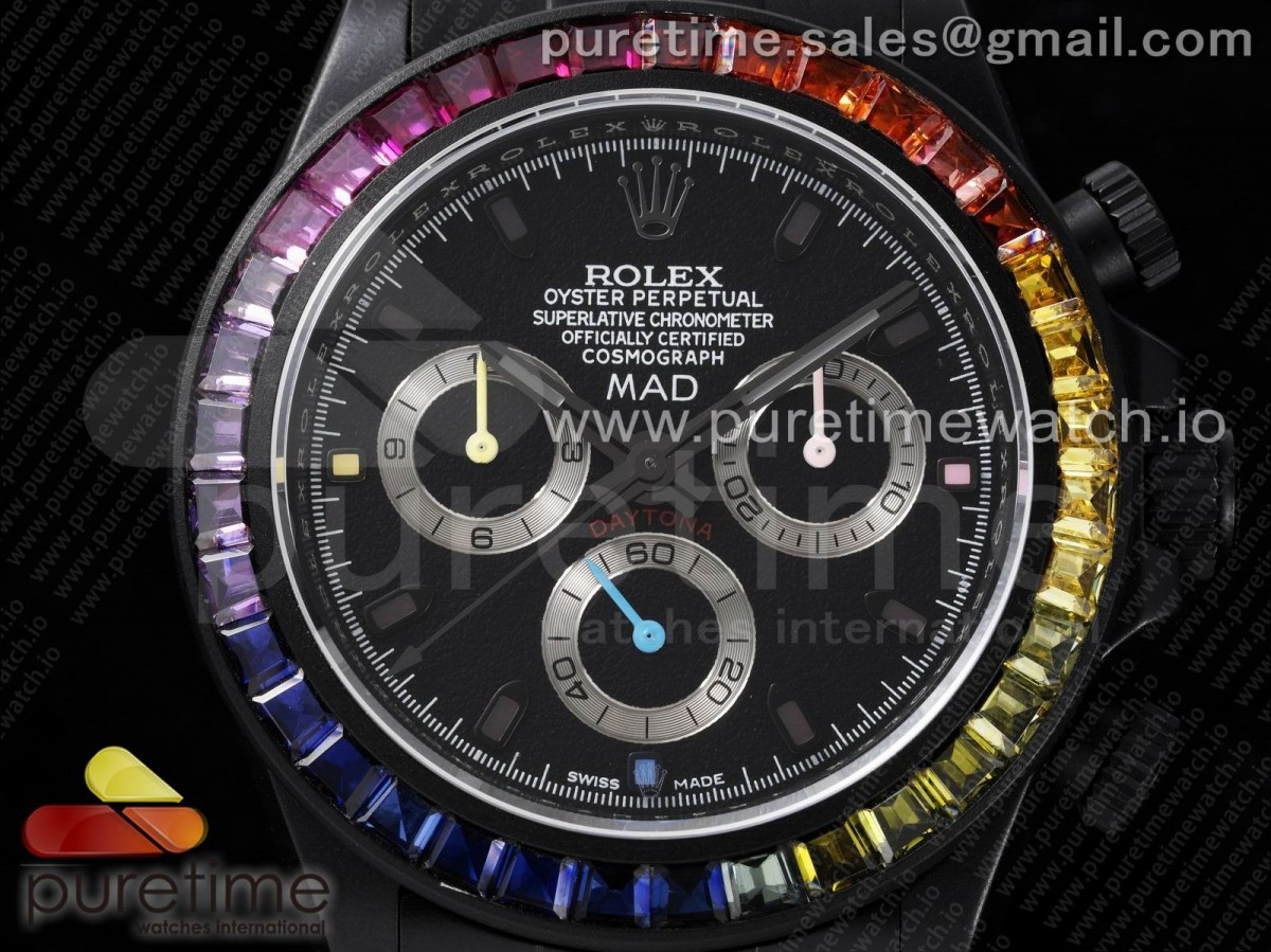 Rolex Daytona Rainbow Black 'MAD' PVD TWF Best Edition on PVD Bracelet A7750 - Image 4