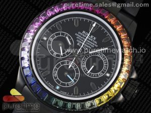 Daytona All Black PVD TWF Best Edition Rainbow Diamonds Bezel Black Dial on PVD Bracelet SA4130