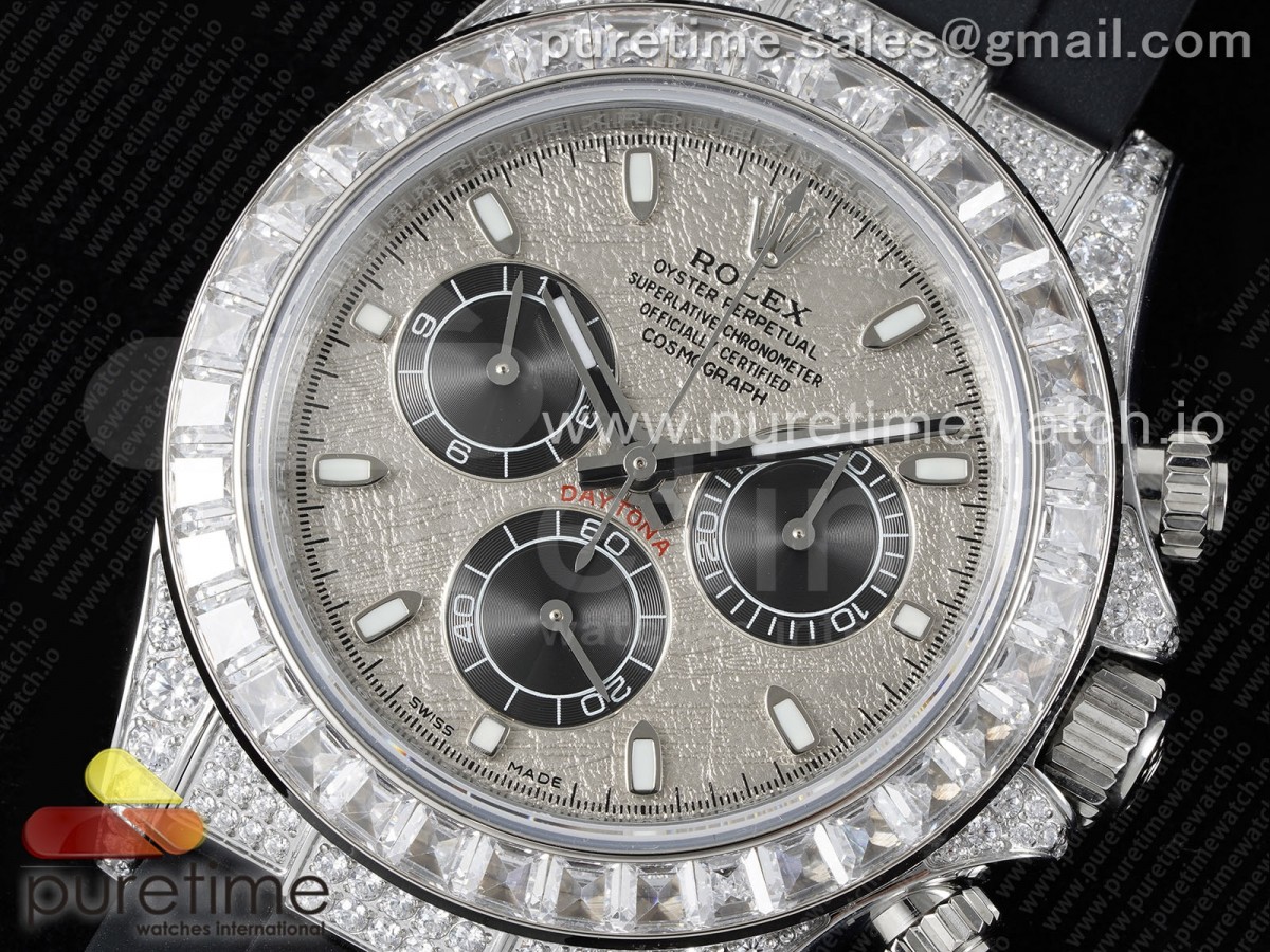 Daytona SS Full Diamonds JVSF 1:1 Best Edition 904L Steel Gray/Black Dial on Oysterflex Strap A7750