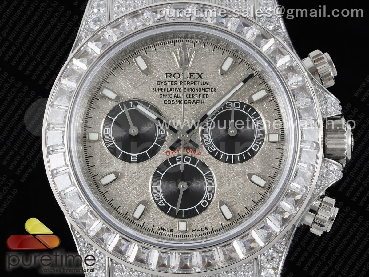 Daytona SS Full Diamonds JVSF 1:1 Best Edition 904L Steel Gray/Black Dial on Oysterflex Strap A7750 - Image 3