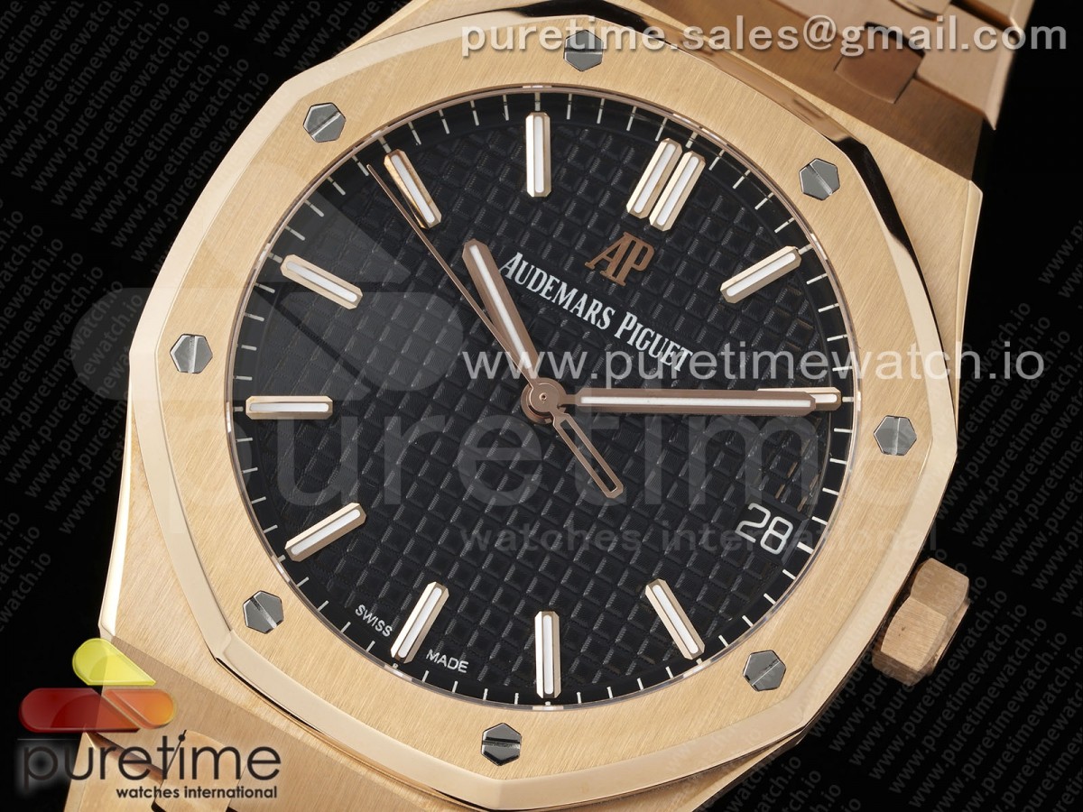 Royal Oak 41mm 15500 RG APSF Schwarzes Texturiertes Zifferblatt auf RG-Armband A4302 – Bild 5