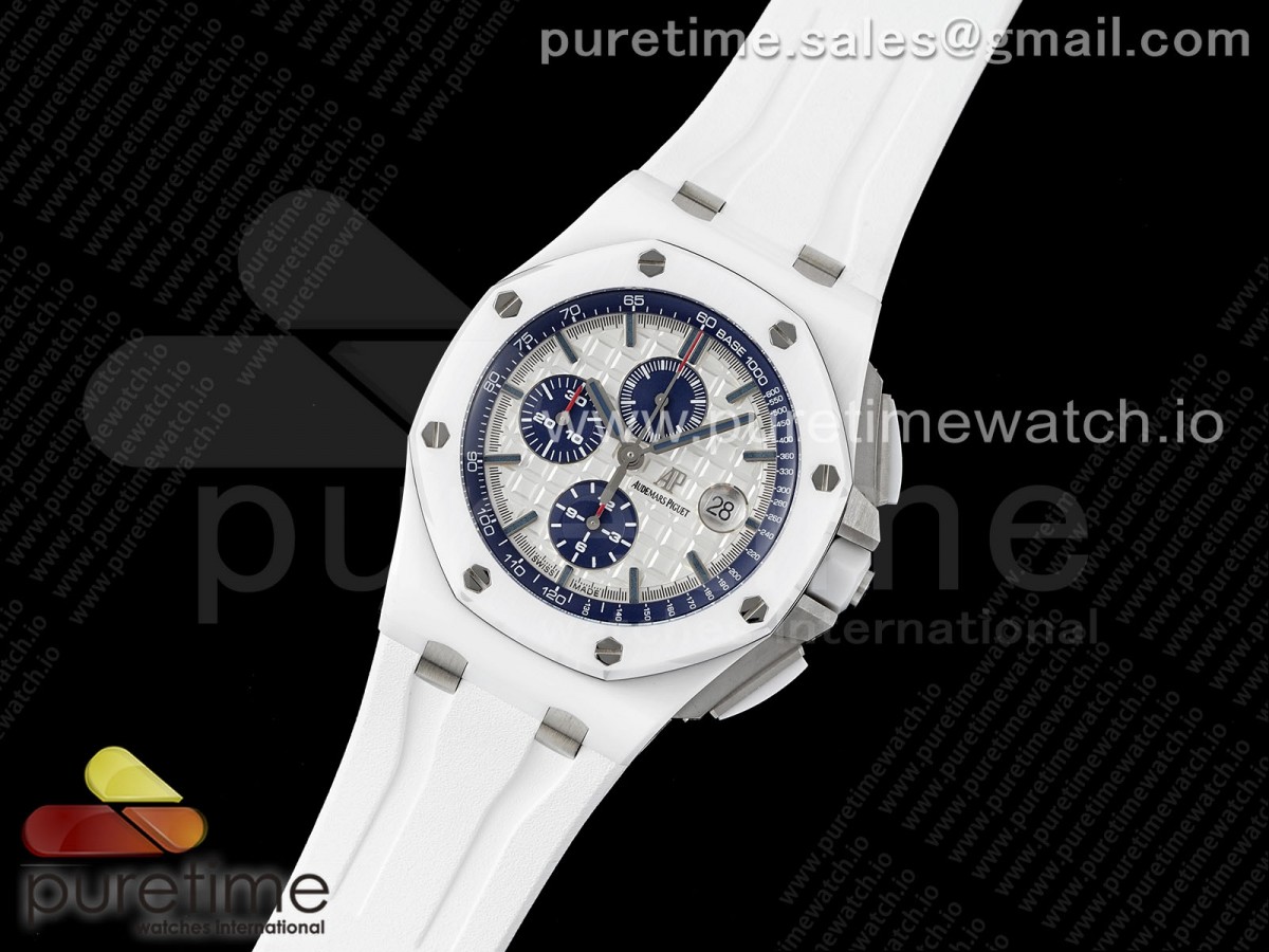 Royal Oak Offshore 44mm White Ceramic APF White Dial on Rubber Strap A3126