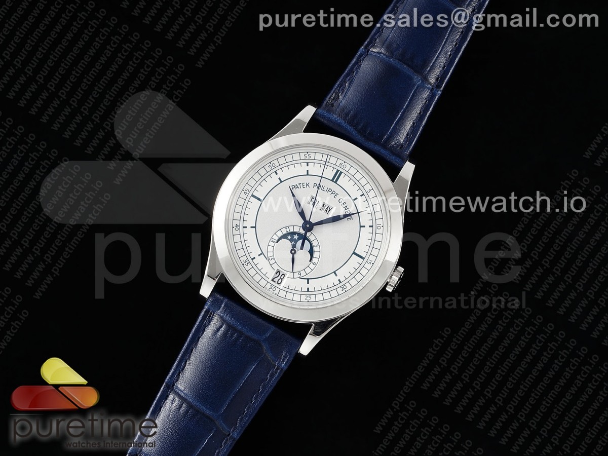 Annual Calendar Moonphase 5396 SS ZF Cadran blanc/bleu sur la ceinture en cuir bleu A324