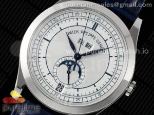 Annual Calendar Moonphase 5396 SS ZF 1:1 Best Edition White/Blue Dial on Blue Leather Strap A324