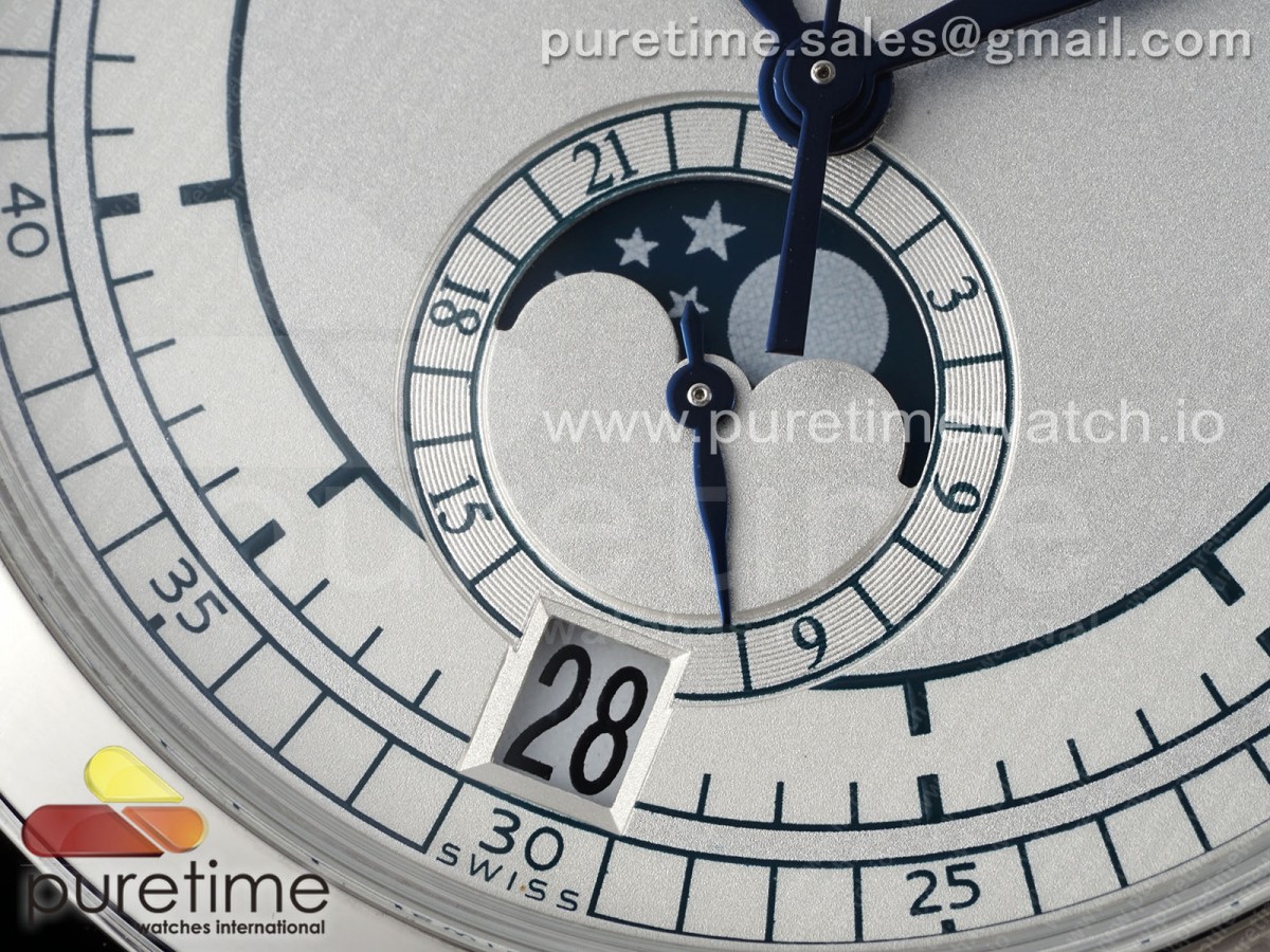 Annual Calendar Moonphase 5396 SS ZF Cadran blanc/bleu sur la ceinture en cuir bleu A324 – Image 6