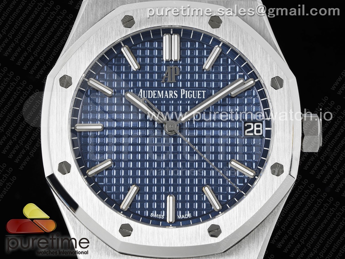 Royal Oak 41mm 15500 SS JF 1:1 Best Edition Blue Textured Dial on SS Bracelet A4302 Super Clone - Image 5