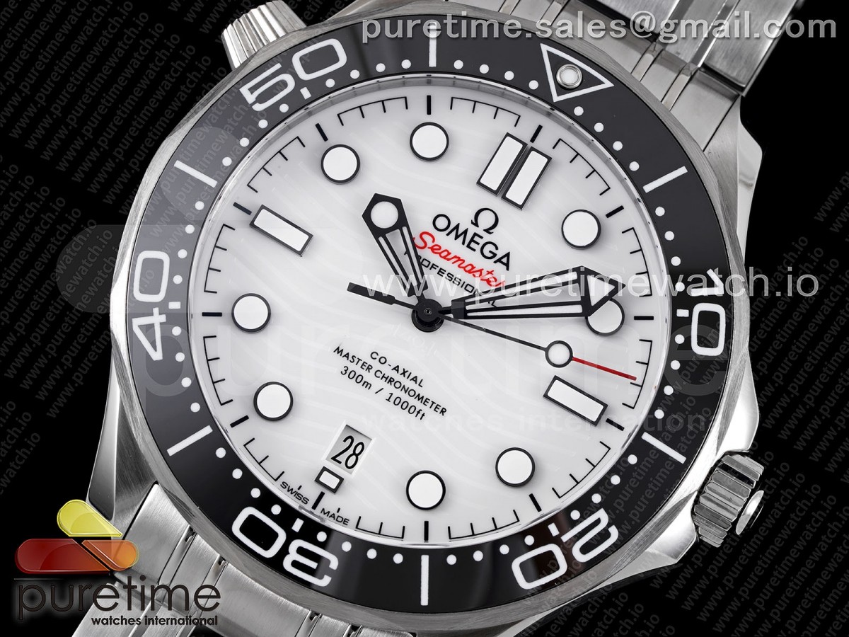 Seamaster Diver 300M ZF 1:1 Best Edition Black Ceramic White Dial on SS Bracelet A8800