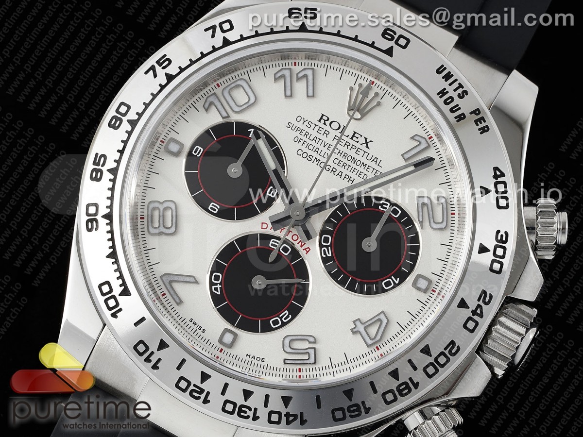 Daytona 116509 Clean 904L SS Boîtier Cadran argent/noir sur Bracelet en caoutchouc SA4130 V2 – Image 4