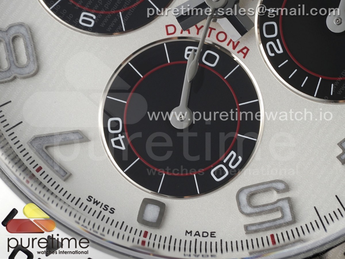 Daytona 116509 Clean 904L SS Boîtier Cadran argent/noir sur Bracelet en caoutchouc SA4130 V2 – Image 9