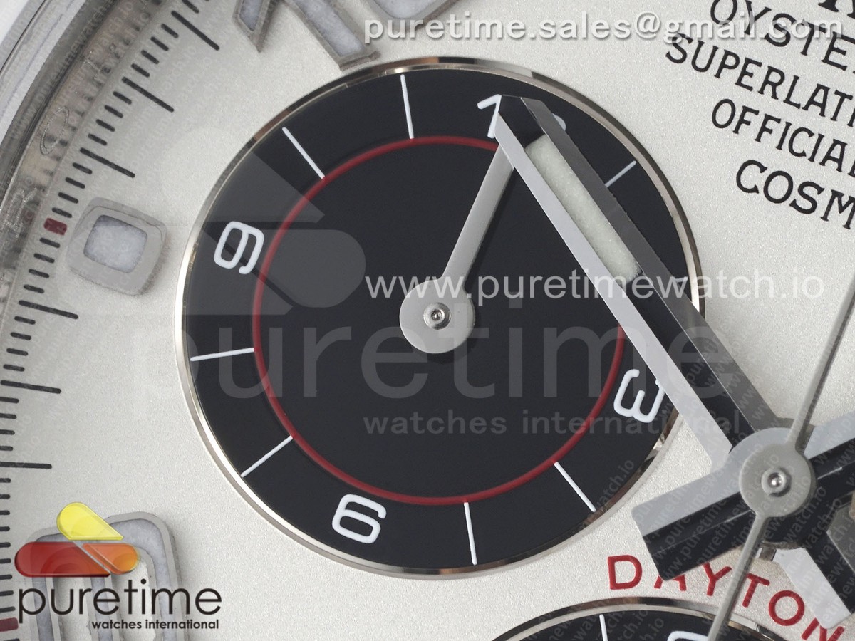 Daytona 116509 Clean 904L SS Boîtier Cadran argent/noir sur Bracelet en caoutchouc SA4130 V2 – Image 8
