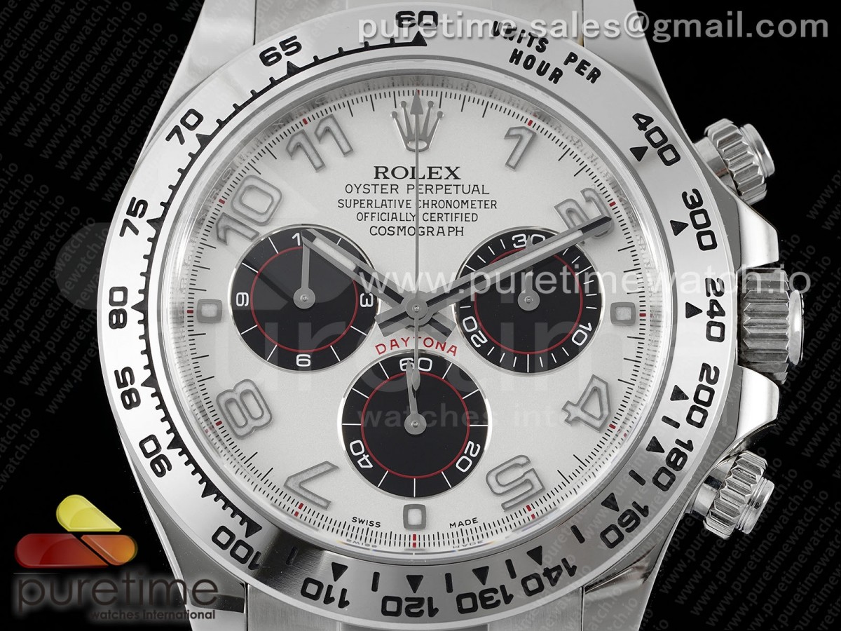 Daytona 116509 Clean 904L SS Boîtier Cadran argent/noir sur Bracelet en caoutchouc SA4130 V2 – Image 5