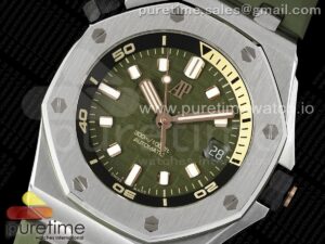 Royal Oak Offshore Diver 15720 SS APSF 1:1 Best Edition Green Dial on Green Rubber Strap A4308 Super Clone