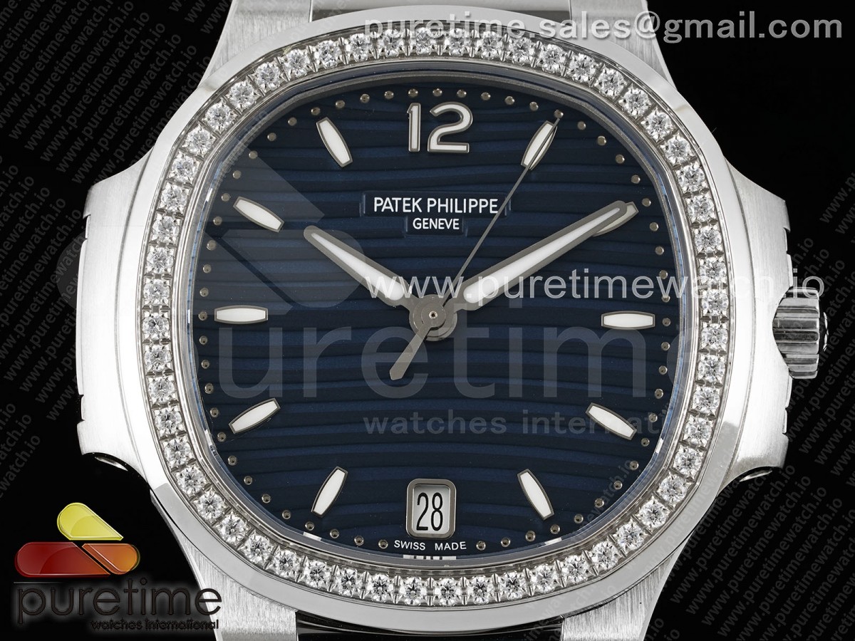 Nautilus 7118 Ladies SS PPF 1:1 Best Edition Blue Dial Diamonds Bezel on SS Bracelet 324CS - Image 2