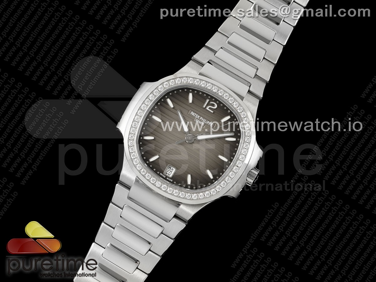 Nautilus 7118 Ladies SS PPF 1:1 Best Edition Brown Dial Diamonds Bezel on SS Bracelet - Image 2