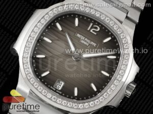 Nautilus 7118 Ladies SS PPF 1:1 Best Edition Brown Dial Diamonds Bezel on SS Bracelet