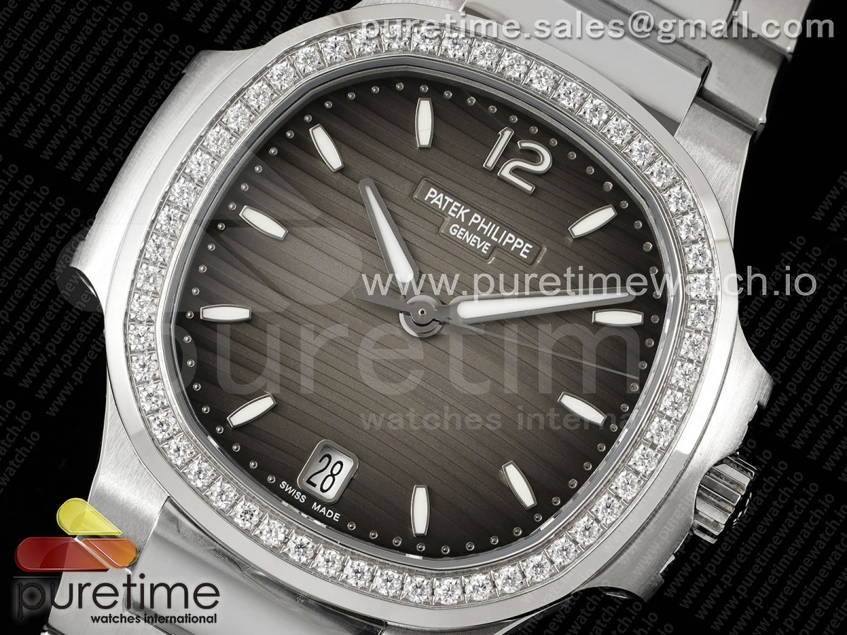 Nautilus 7118 Ladies SS PPF 1:1 Best Edition Brown Dial Diamonds Bezel on SS Bracelet