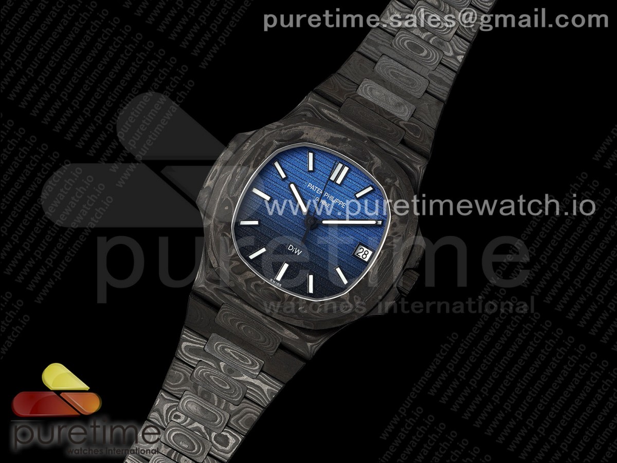 Nautilus 5711 DIW Carbon DIWF Schwarz/Blau Texturiertes Zifferblatt auf Carbon Armband 324CS