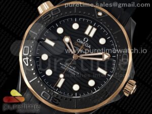 Seamaster 300m 43.5mm Black Ceramic VSF 1:1 Best Edition Black Dial RG Bezel on Black Rubber Strap A8806