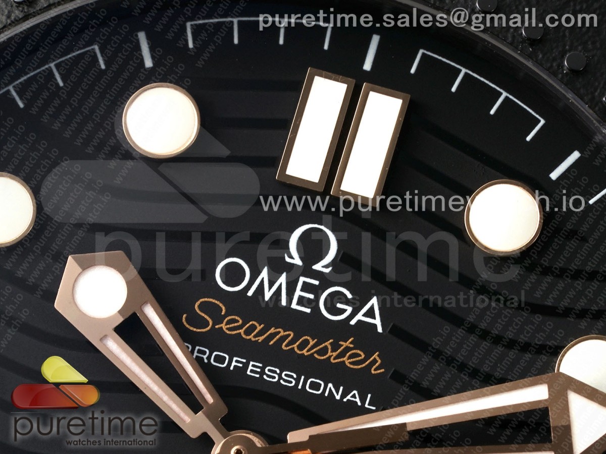 Seamaster 300m 43.5mm Black Ceramic VSF 1:1 Best Edition Black Dial RG Bezel on Black Rubber Strap A8806 - Image 11