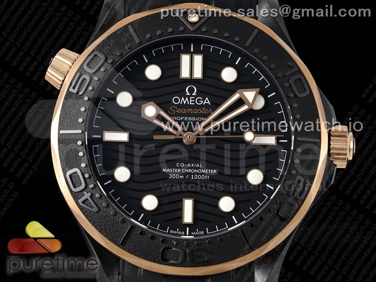 Seamaster 300m 43.5mm Black Ceramic VSF 1:1 Best Edition Black Dial RG Bezel on Black Rubber Strap A8806 - Image 5