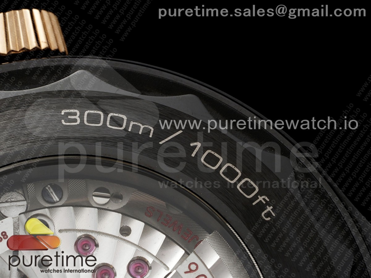 Seamaster 300m 43.5mm Black Ceramic VSF 1:1 Best Edition Black Dial RG Bezel on Black Rubber Strap A8806 - Image 24