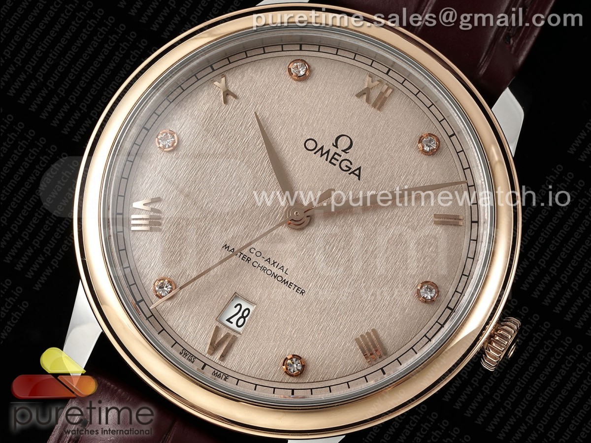 De Ville Date RG MKF 1:1 Best Edition Brown Textured Dial Diamonds Marker on Brown Leather Strap A8800