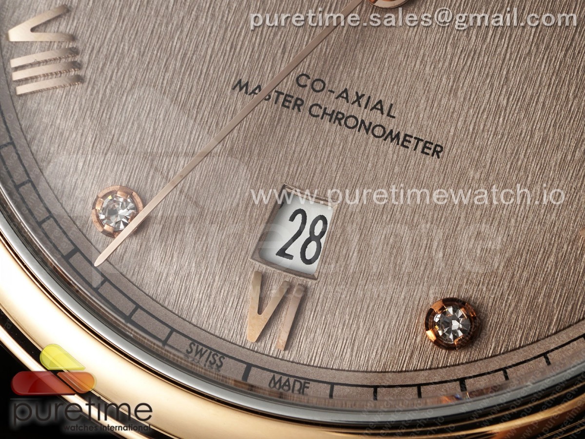 De Ville Date RG MKF 1:1 Best Edition Brown Textured Dial Diamonds Marker on Brown Leather Strap A8800 - Image 7