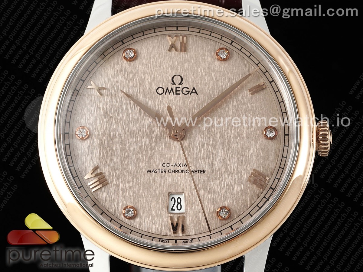De Ville Date RG MKF 1:1 Best Edition Brown Textured Dial Diamonds Marker on Brown Leather Strap A8800 - Image 5