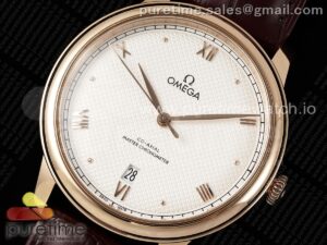De Ville Date RG MKF 1:1 Best Edition White Textured Dial Roman Marker on Brown Leather Strap A8800