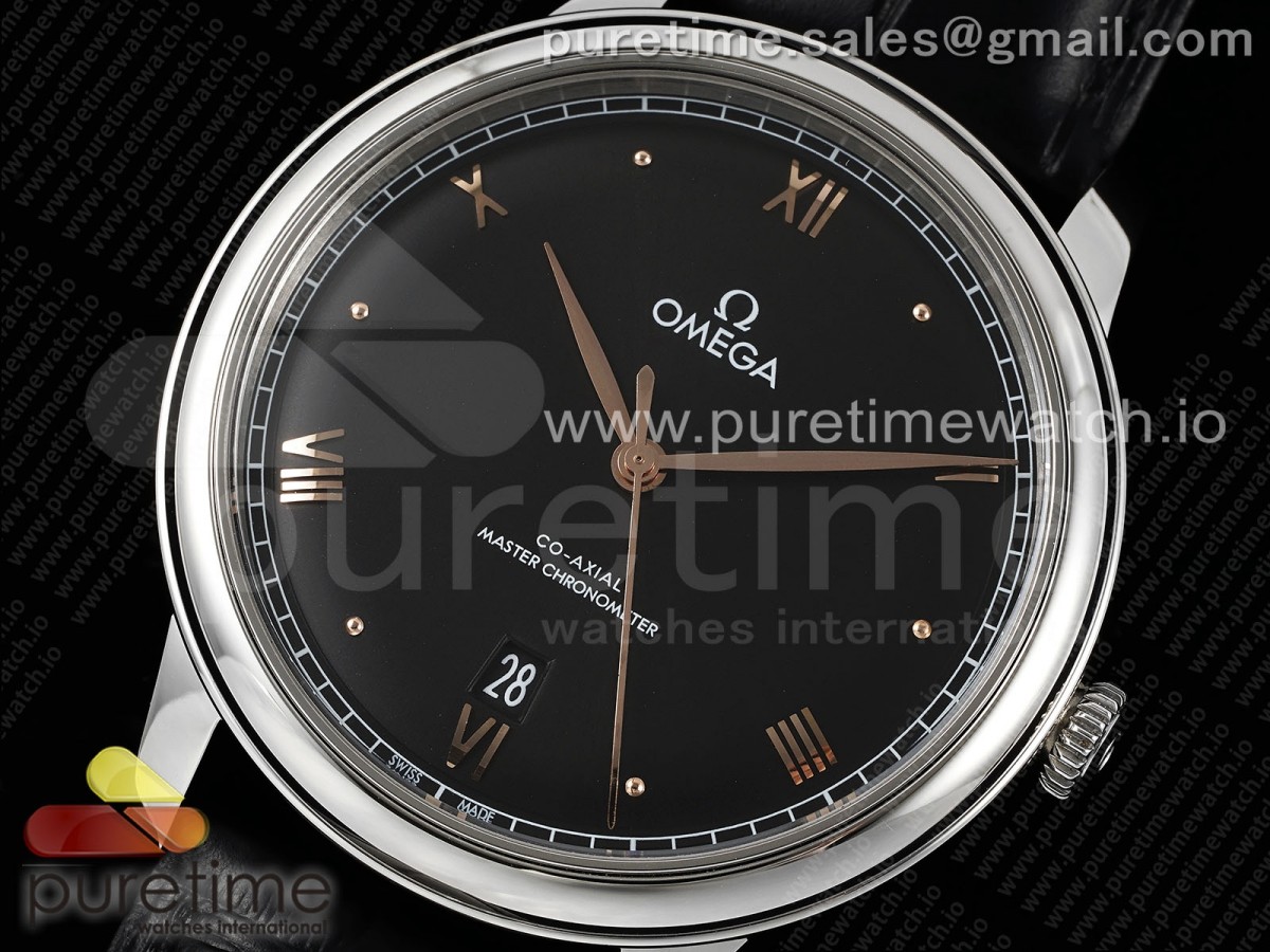 De Ville Date SS MKF 1:1 Best Edition Black Dial on Black Leather Strap A8800