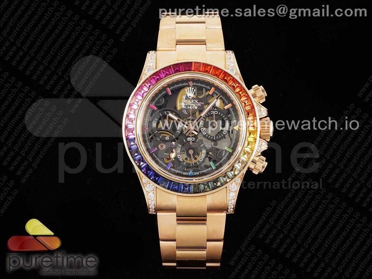 Blaken Daytona RG Rainbow Bezel GETF Best Edition Skeleton Dial on RG Bracelet SA4130 - Image 12