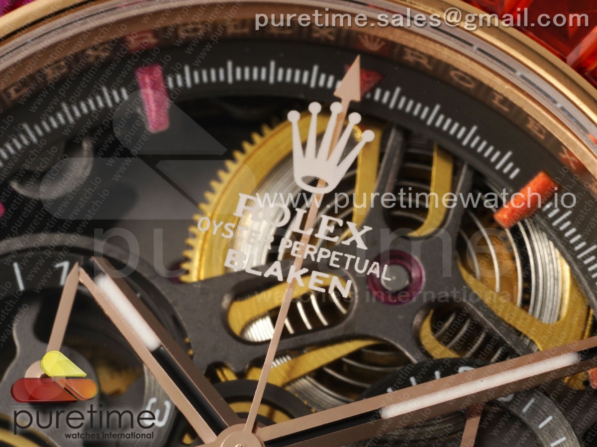 Blaken Daytona RG Rainbow Bezel GETF Cadran Skeleton Candy sur la sangle en caoutchouc noir SA4130 – Image 12