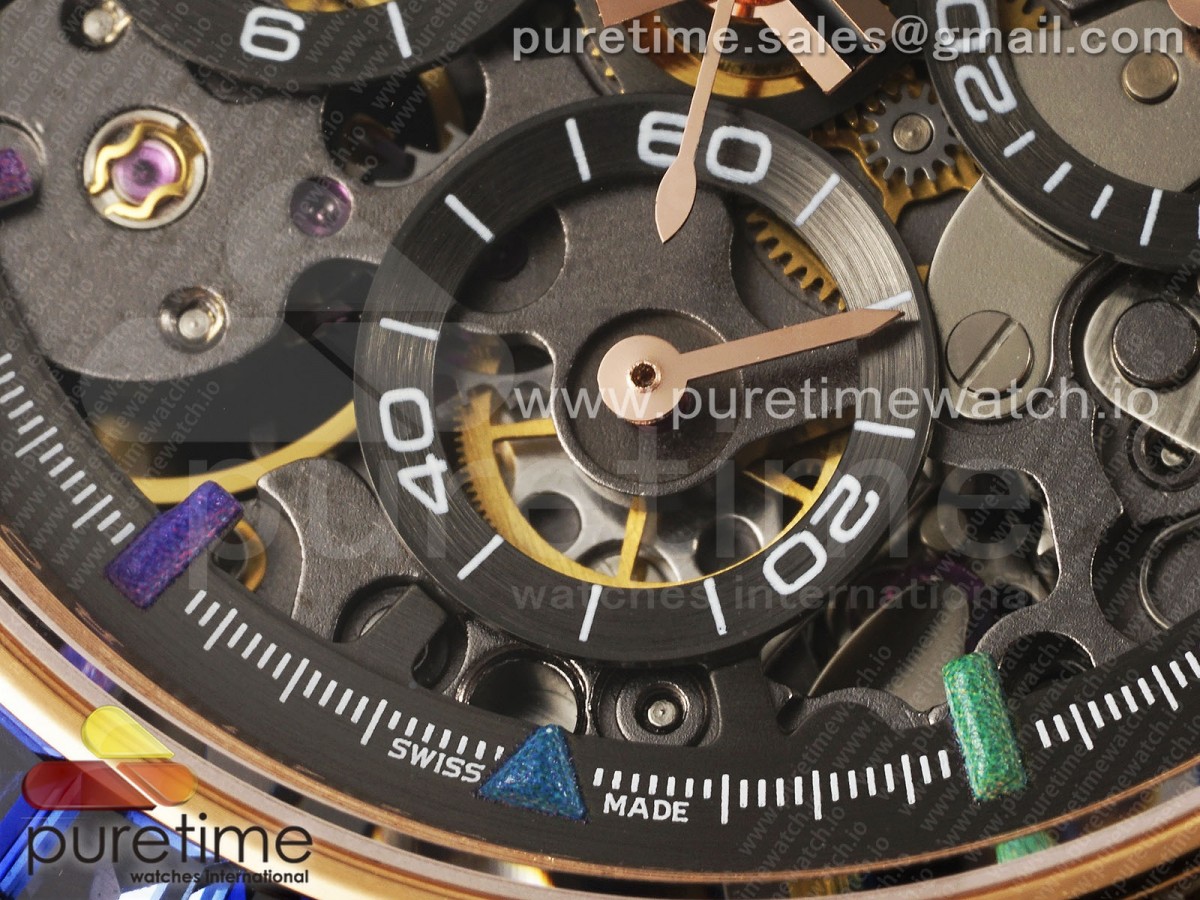 Blaken Daytona RG Rainbow Bezel GETF Cadran Skeleton Candy sur la sangle en caoutchouc noir SA4130 – Image 11