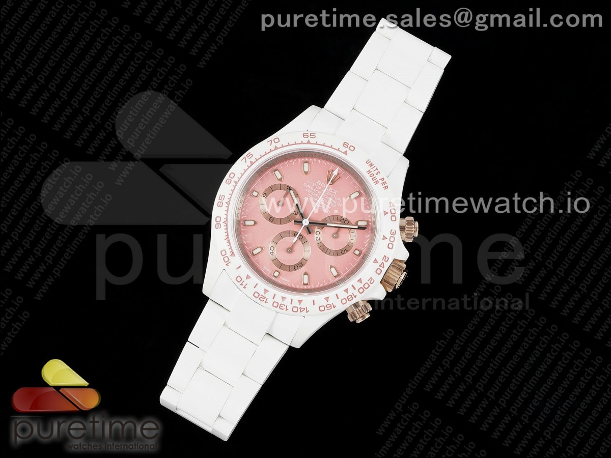 Daytona AET White Solid Ceramic Case and Bracelet Pink Dial Clean 1:1 Best Edition SA4130 - Image 15