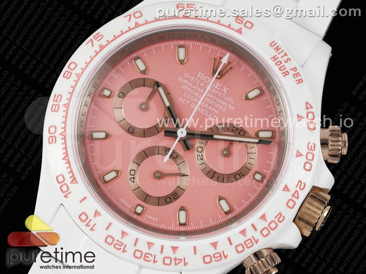 Daytona AET White Solid Ceramic Case and Bracelet Pink Dial Clean 1:1 Best Edition SA4130