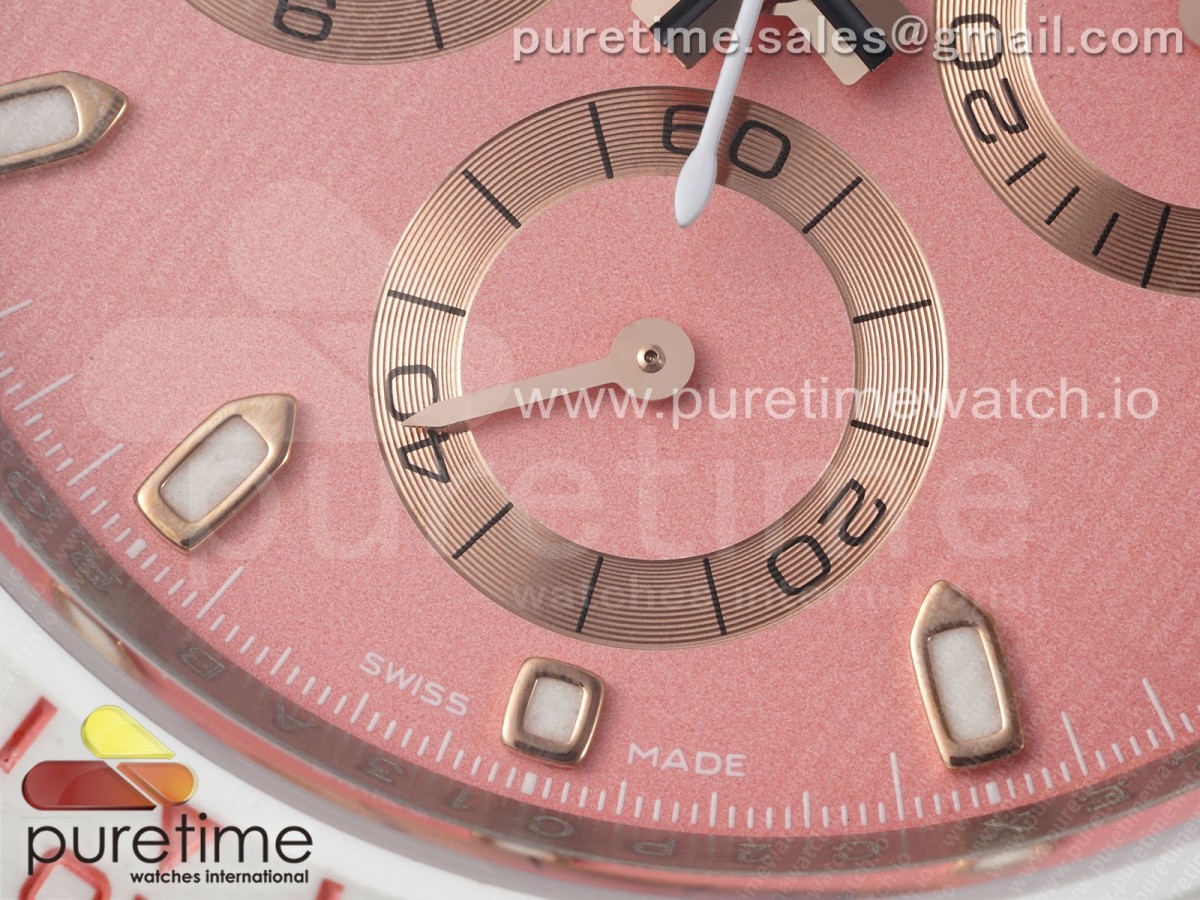 Daytona AET White Solid Ceramic Case and Bracelet Pink Dial Clean 1:1 Best Edition SA4130 - Image 9