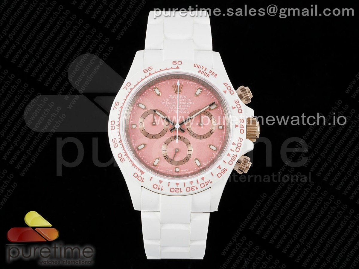 Daytona AET White Solid Ceramic Case and Bracelet Pink Dial Clean 1:1 Best Edition SA4130 - Image 10
