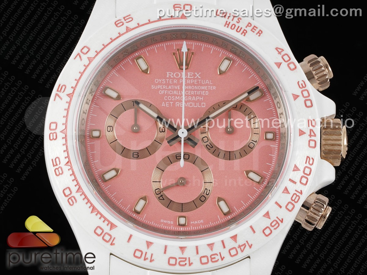 Daytona AET White Solid Ceramic Case and Bracelet Pink Dial Clean 1:1 Best Edition SA4130 - Image 8