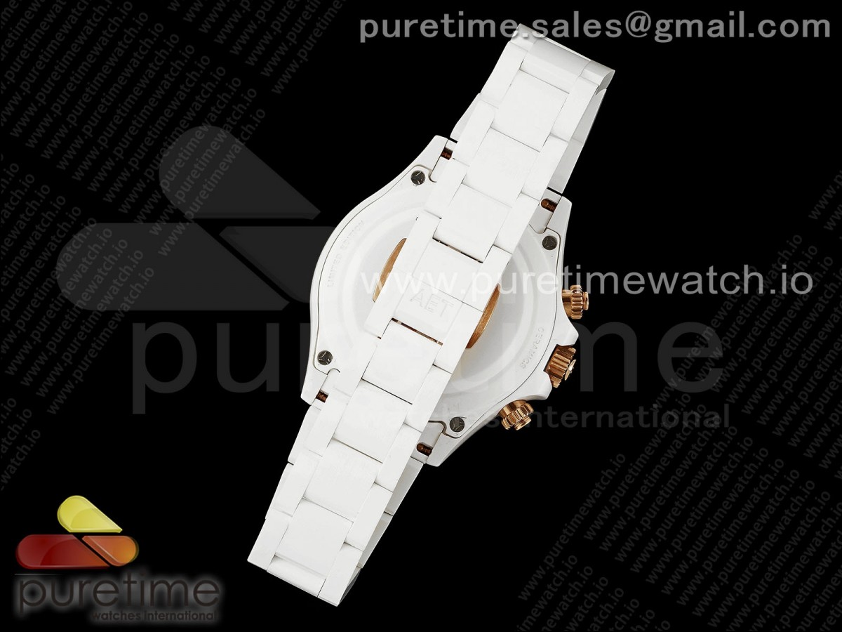 Daytona AET White Solid Ceramic Case and Bracelet Pink Dial Clean 1:1 Best Edition SA4130 - Image 4